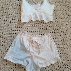 SHEIN Cream Ribbed Pajama Set